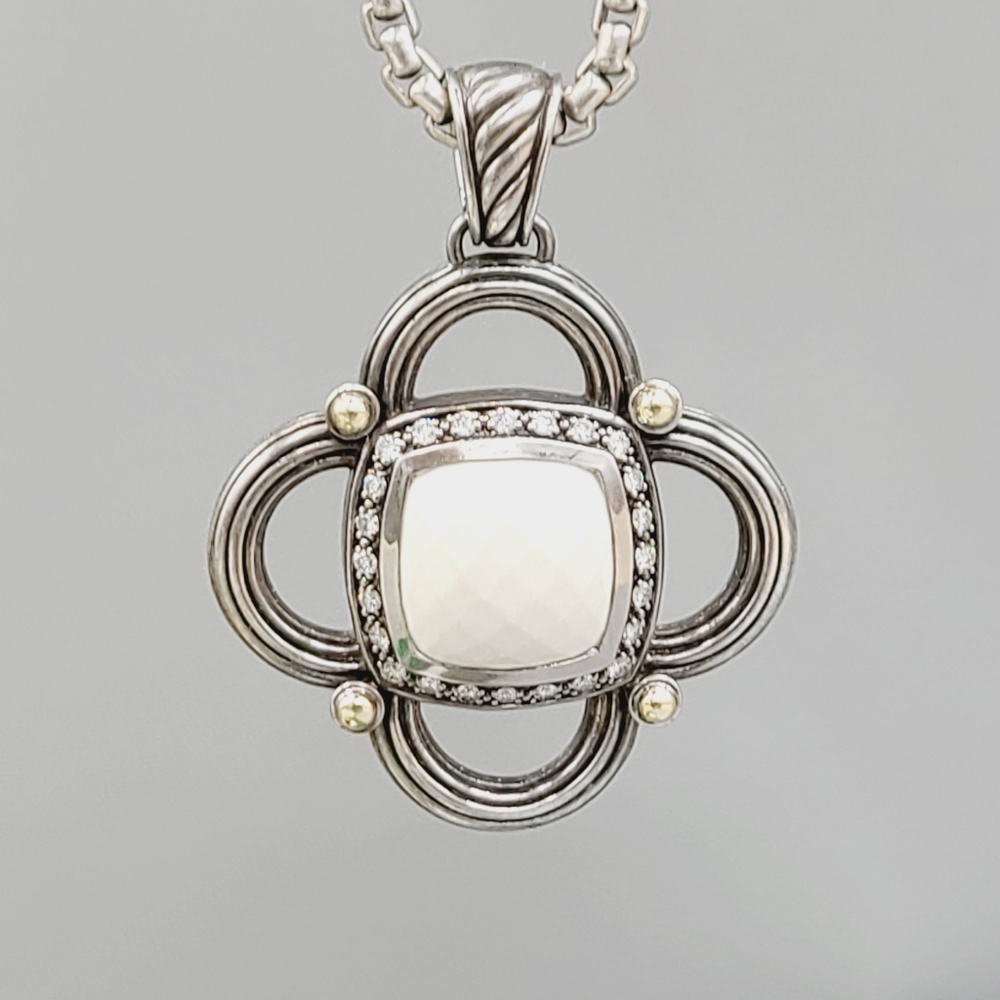 David Yurman Renaissance White Agate Diamond Pendant Enhancer With Gold - Picture 6 of 16